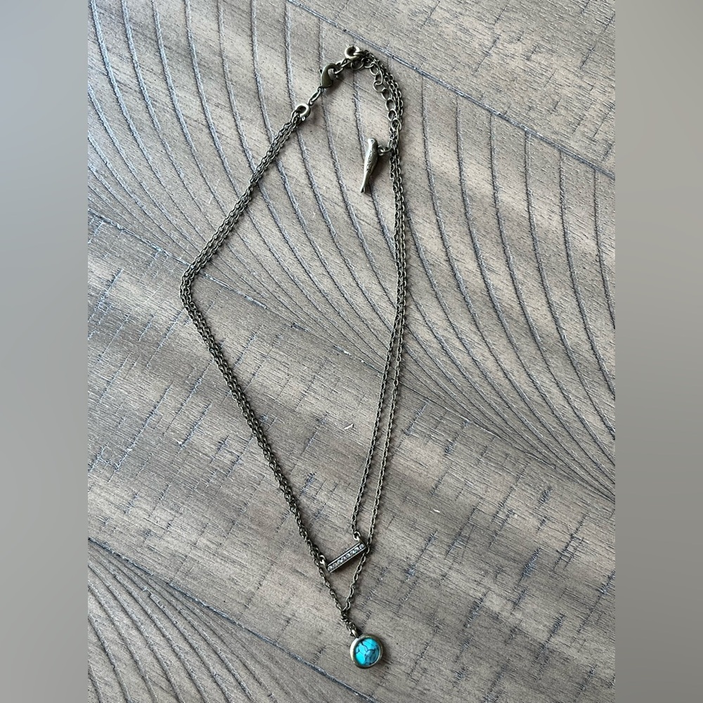Chloe + Isabel Double Layer Necklace Rhinestones Turquoise Bird NWOT